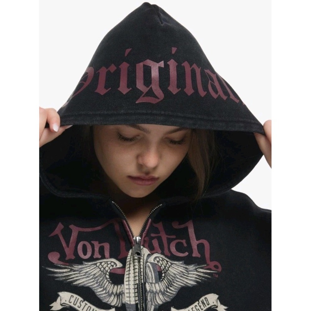 NEW Von Dutch Red Roses Eye Wings Studs Womens XL Zip Up Hoodie - Picture 4 of 7